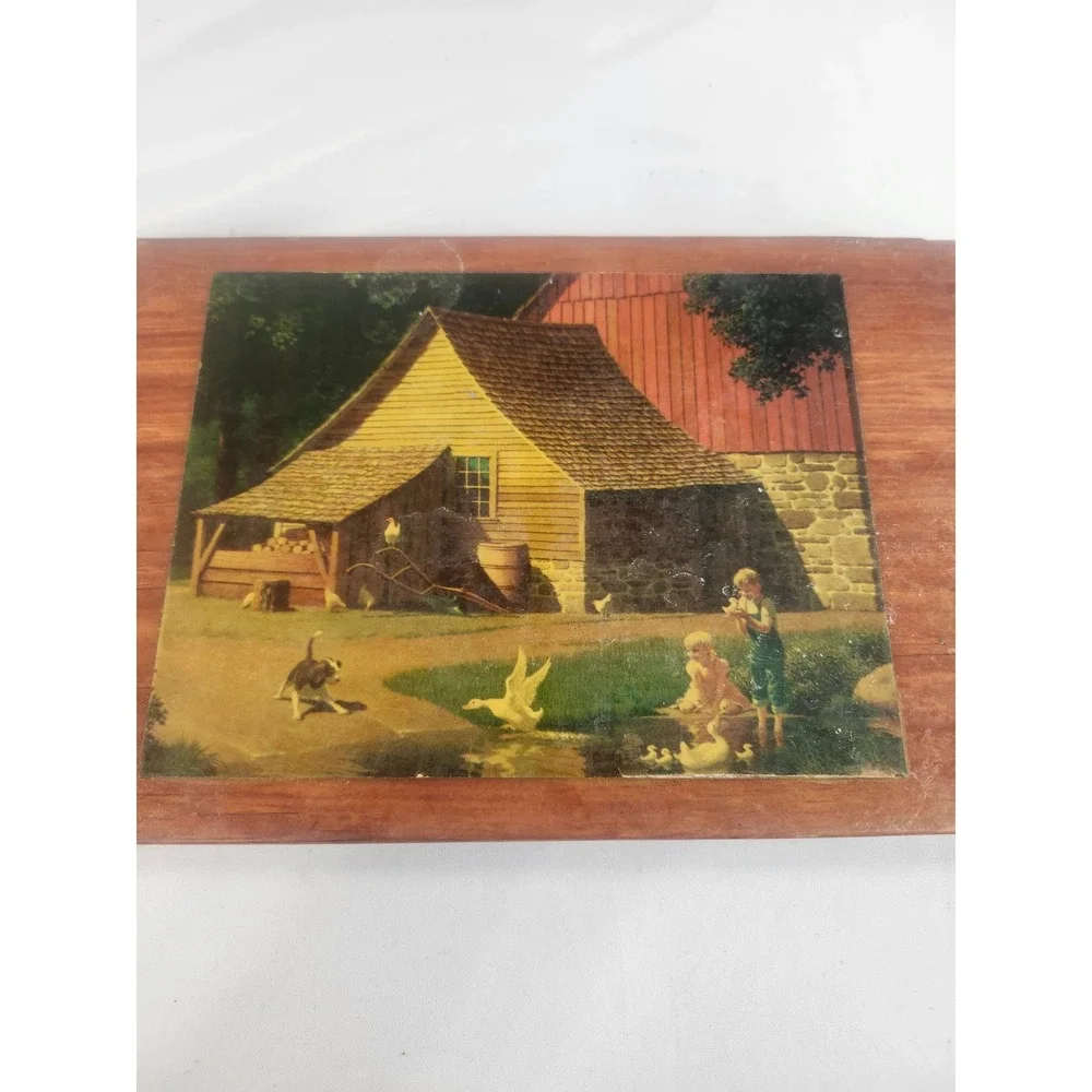 Vintage 1975 Rustic Farm Scene Wooden Wall Plaque Country Barn Decor 12x8